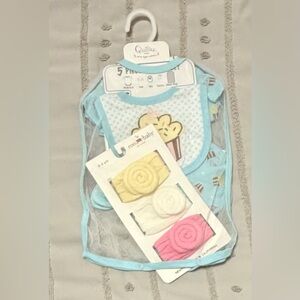 Quiltex Cupcake Bib and Headband Set - Blue, Yellow, White, Pink